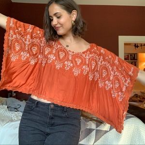 Burnt orange free people huipil shirt
